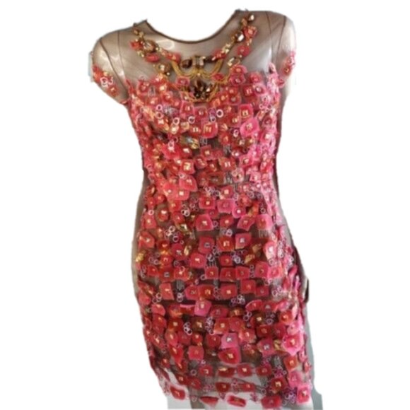 ◇$5,700 OSCAR DE LA RENTA GORGEOUS SILK CRYSTAL BEAD RUNWAY DRESS XL 18 - Picture 3 of 16